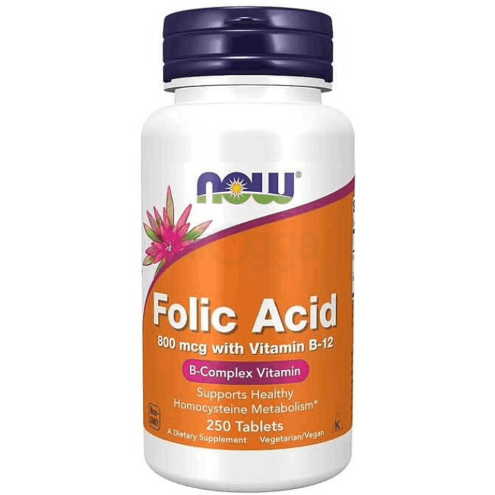 NOW Folic Acid 800mcg With Vitamin B-12 B-Complex Vitamin 250 Tablets  