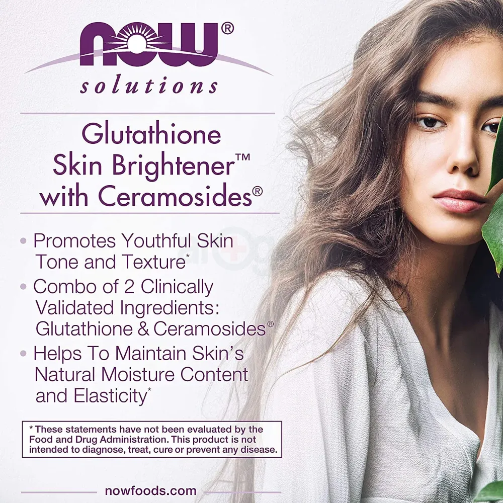 NOW Solutions, Glutathione Skin Brightener with Ceramosides®, Moisturizing and Illuminating, 30 Veg Capsules  