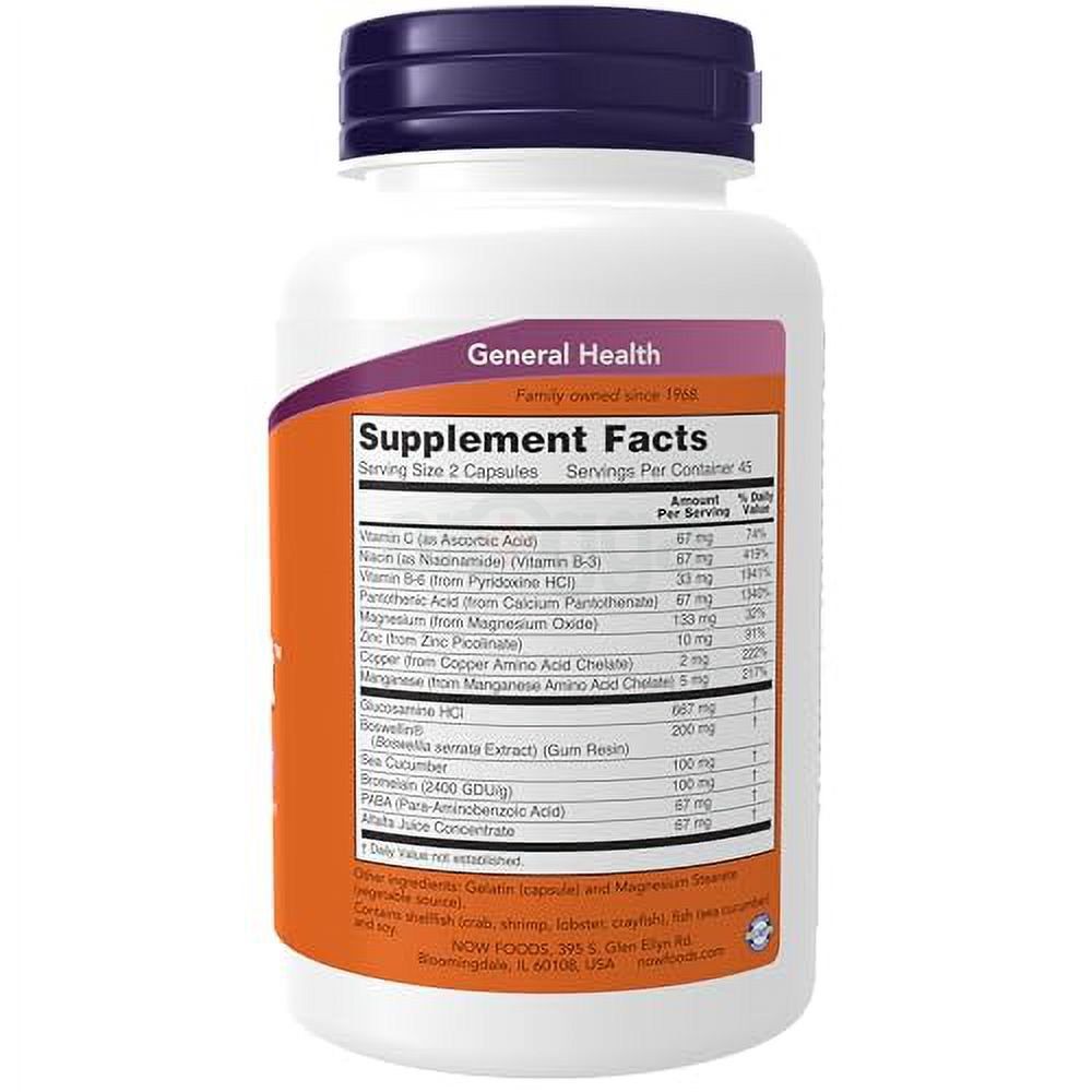 NOW Foods Supplements, Joint Support™ with Glucosamine, Boswellin® and Sea Cucumber, 90 Capsules  