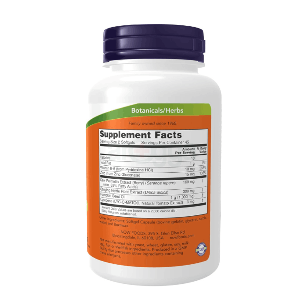 NOW Prostate Support Standardized Saw Palmetto Stinging Nettle & Lycopene 90 Capsules  