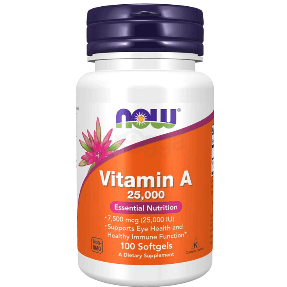 NOW Vitamin A 25000 Essential Nutrition Supports Eye Skin And Immune Health 100 Capsules  