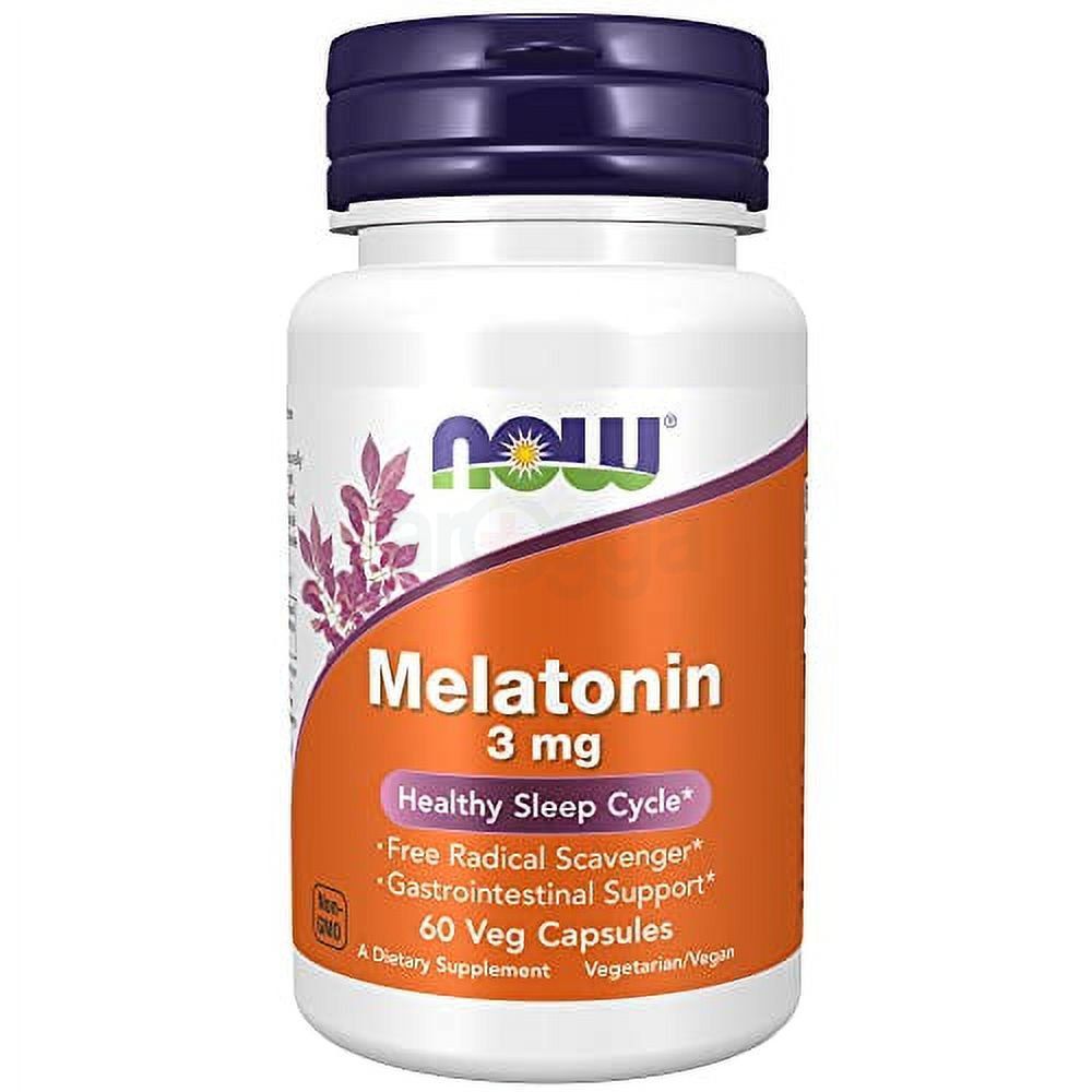 NOW Supplements, Melatonin 3 mg, Free Radical Scavenger*, Healthy Sleep Cycle*, 60 Veg Capsules  