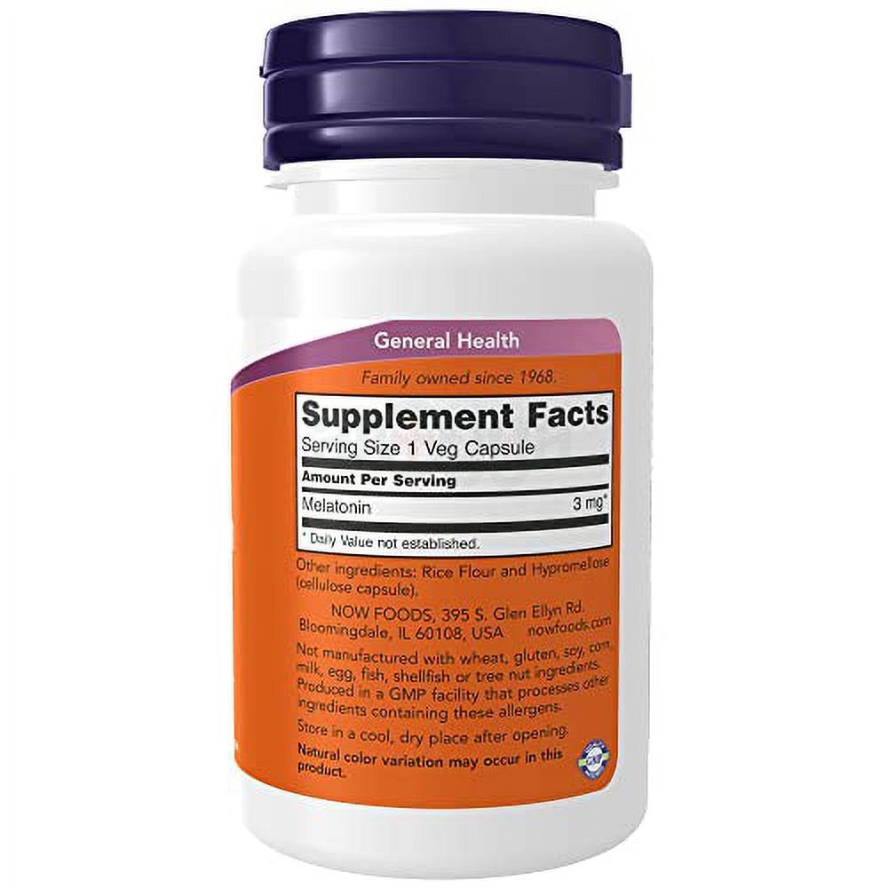 NOW Supplements, Melatonin 3 mg, Free Radical Scavenger*, Healthy Sleep Cycle*, 60 Veg Capsules  