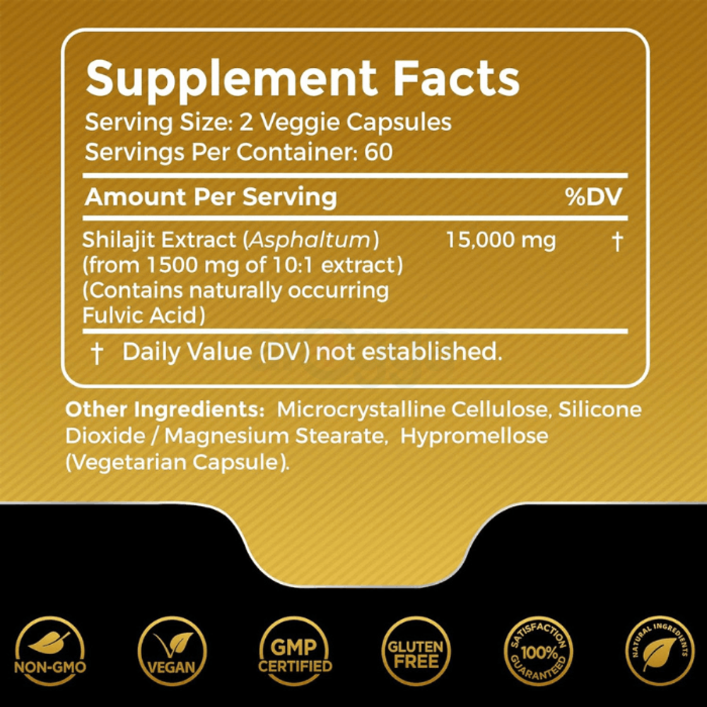 Shilajit Pure Himalayan Organic Capsules 120 Count - 15,000mg - Shilajit Supplement  
