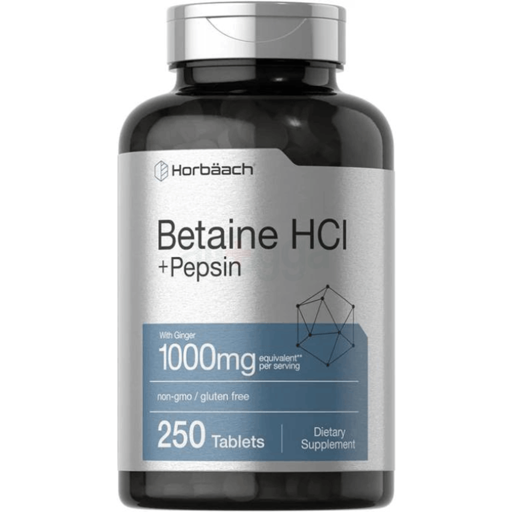 Horbäach Betaine HCl with Pepsin | 1000mg | 250 Tablets   