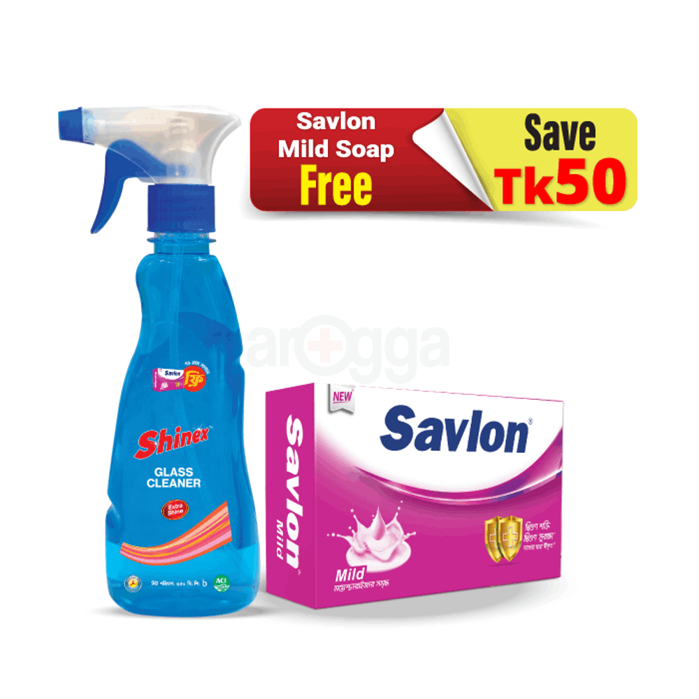 Shinex Glass Cleaner Spray 350ml Get Savlon Mild Soap 75gm Free  