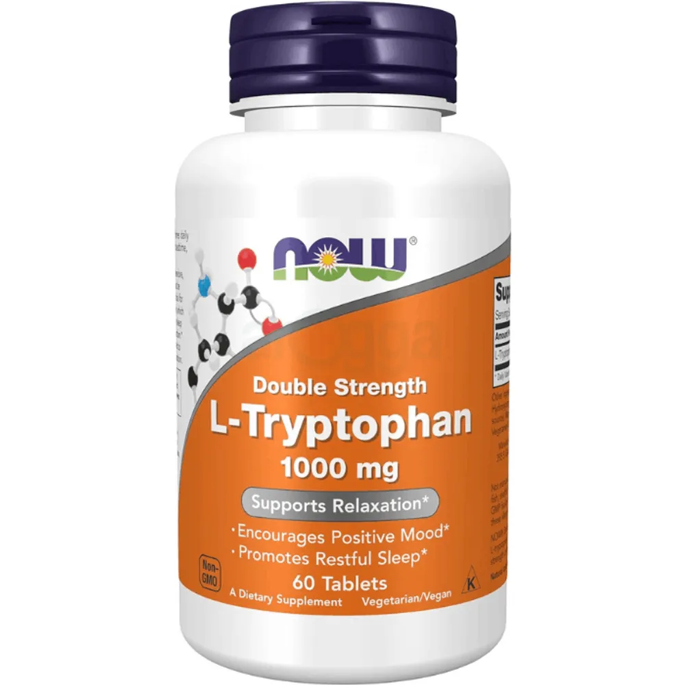 NOW Foods L-Tryptophan 1,000 mg, Double Strength, Encourages Positive Mood 60 Tablets  