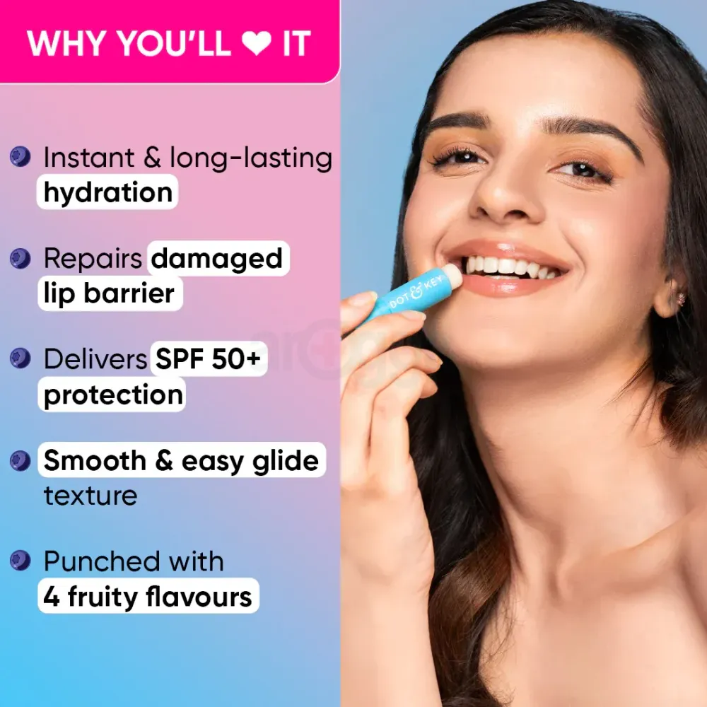 Dot and Key Barrier Repair Hydrating Non Tinted Lip Balm SPF 50 PA+++ - Blueberry Bliss  