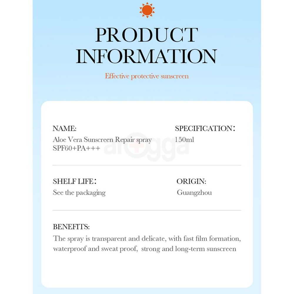 Bioaqua Aloe Vera Sunscreen Repair Spray SPF60+ PA+++  150ml  