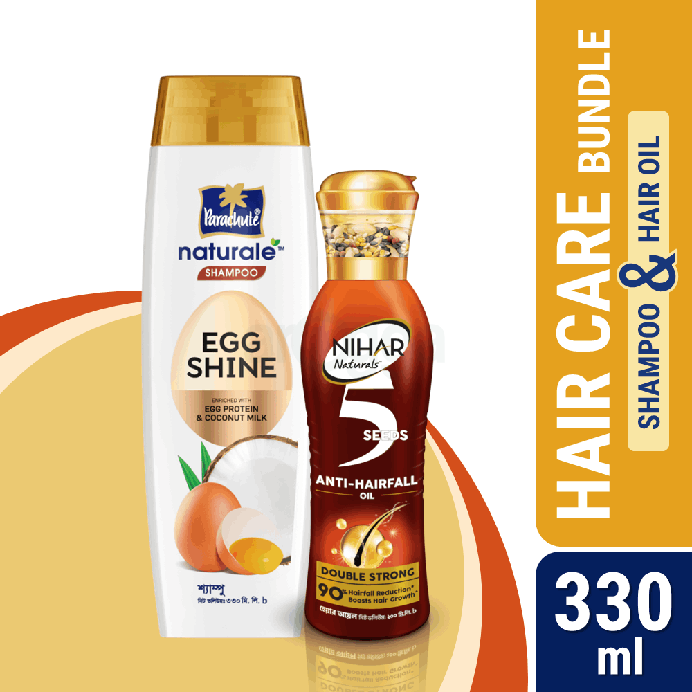 HAIR CARE BUNDLE - Parachute Naturale Shampoo Egg Shine 330ml & Nihar 5 Seeds Anti Hairfall Double Strong Oil 200ml  