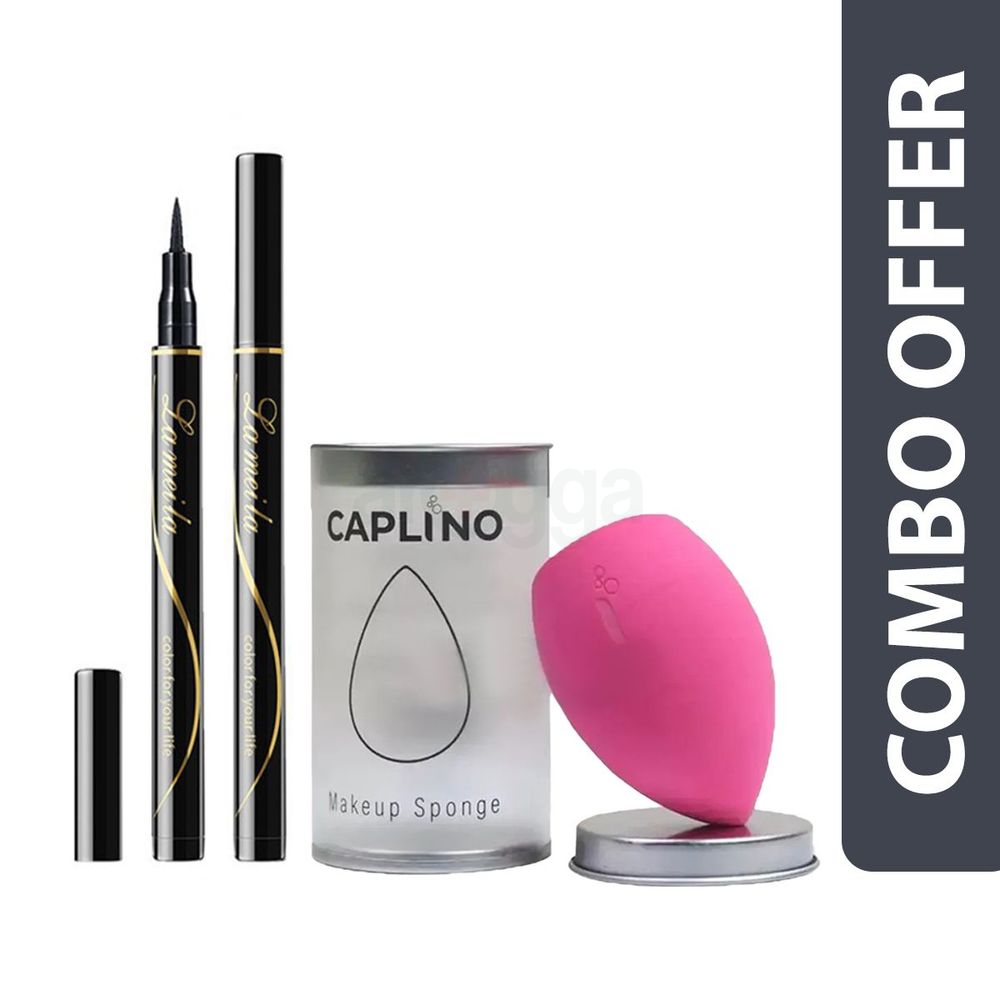 Caplino Beauty Makeup Sponge Megenta 1Pc and Lameila Times of Frozen Sense Waterproof Quick Dry Eyeliner- Black (2ml)   