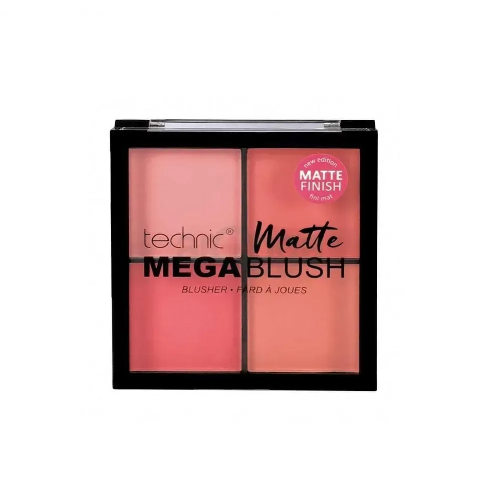 Technic Matte Mega Blush 4 Palette Blusher and Caplino Beauty makeup Sponge Yellow 1Pc  