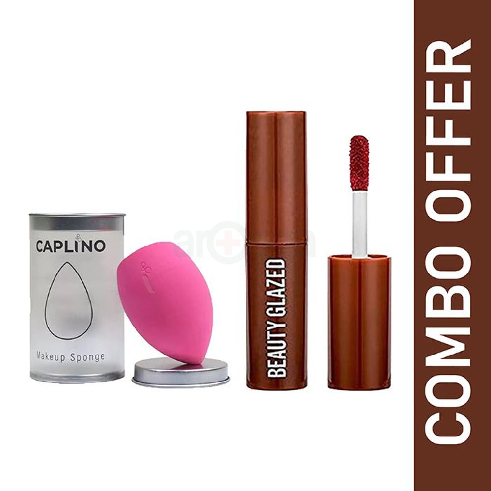 Beauty Glazed Chocolate Silky Lip Glaze 107 (2g) and Caplino Beauty Makeup Sponge Megenta 1Pc  