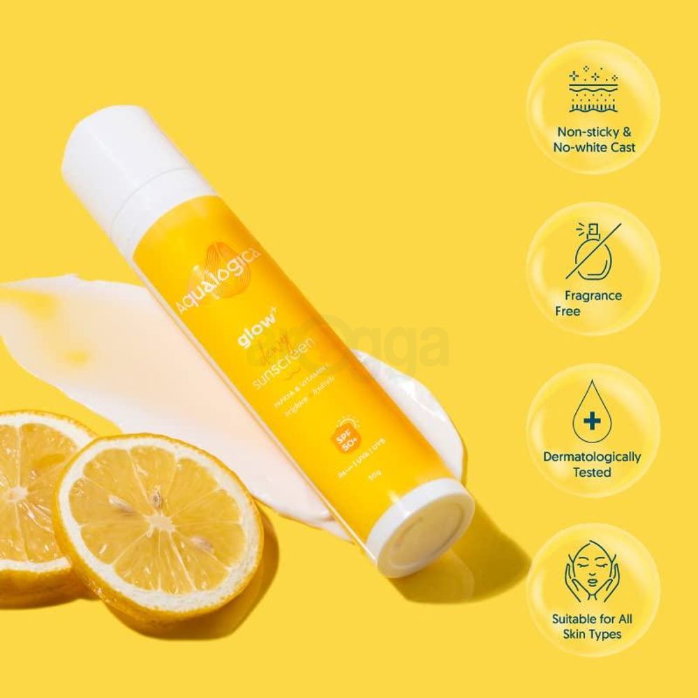 Aqualogica Glow+ Dewy Sunscreen SPF 50 PA++++ with Papaya & Vitamin C   