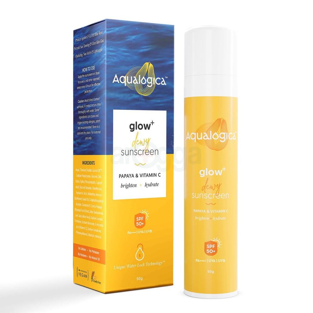 Aqualogica Glow+ Dewy Sunscreen SPF 50 PA++++ with Papaya & Vitamin C   