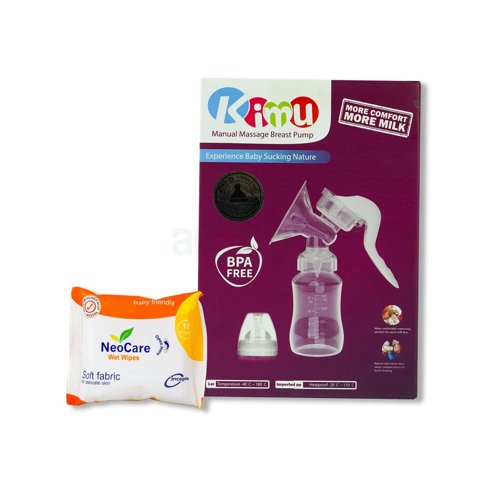 Buy KiMU Manual Massage Breast Pump & get Neocare Wet Wipes 10's Pack Free  