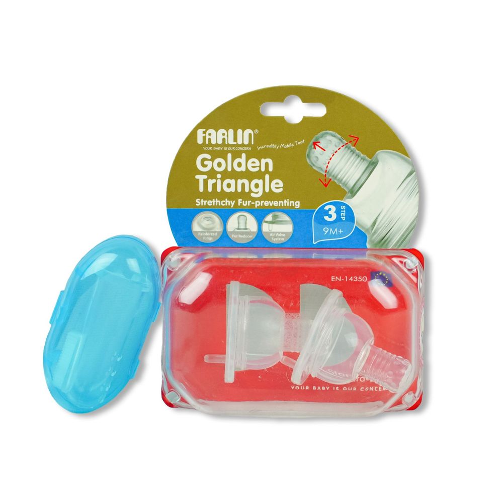 Farlin Golden Triangle 3 Steps Nipple (9+ Months) & Finger Baby Teeth Brush with Case Combo of 2  