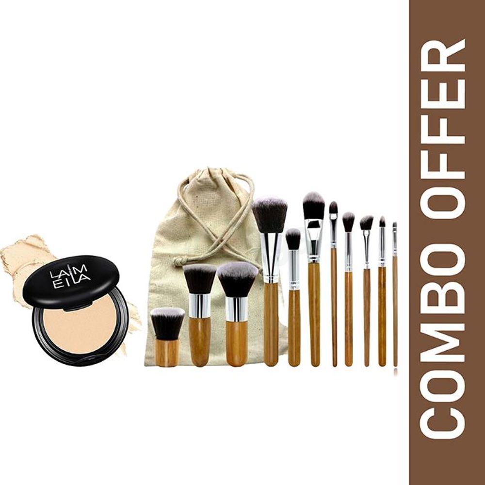 Lameila Compact Powder 03 and Bamboo Brush 11Pcs  