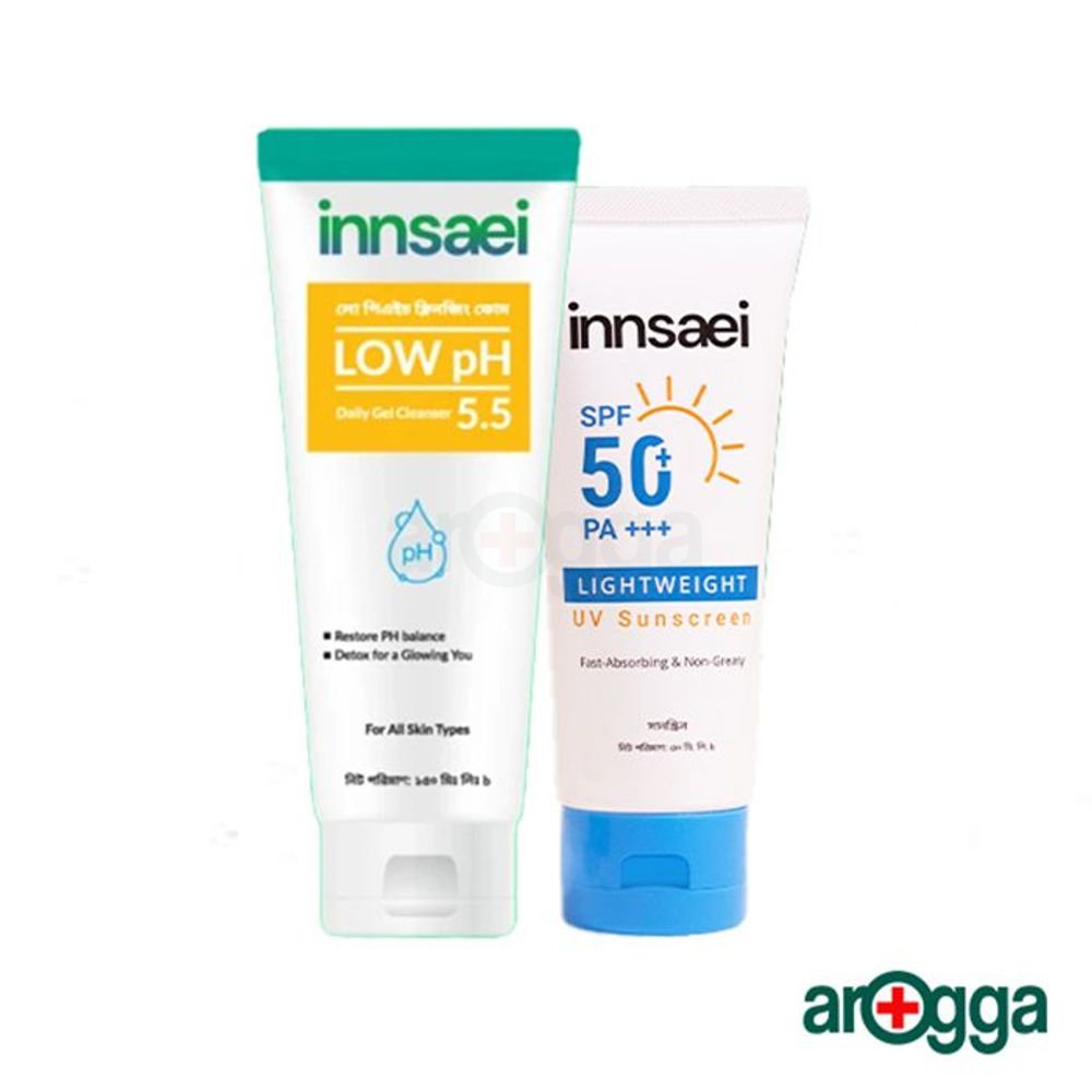 Innsaei Low pH Daily Gel Cleanser 5.5 150ml and Innsaei Lightweight UV Sunscreen 50ml  