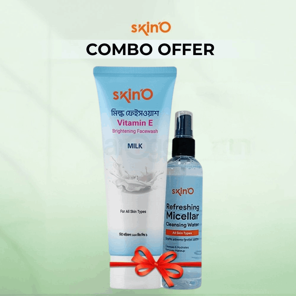 Skino Refreshing Micellar Cleansing Water 100ml and Skino Vitamin E Brigthening Facewash (Milk) 110ml  