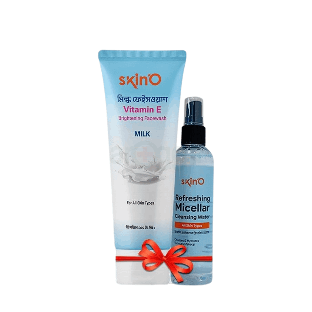Skino Refreshing Micellar Cleansing Water 100ml and Skino Vitamin E Brigthening Facewash (Milk) 110ml  