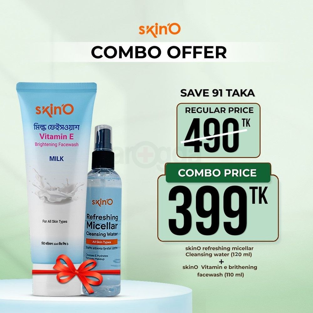 Skino Refreshing Micellar Cleansing Water 120ml and Skino Vitamin E Brigthening Facewash (Milk) 110ml  