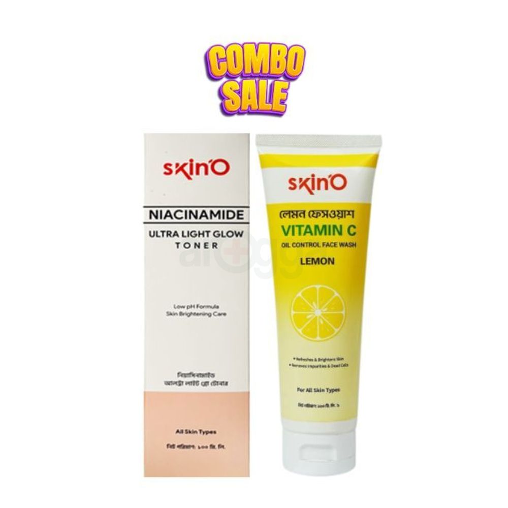 Skino Niacinamide Ultra Light Glow Toner 100ml and Skino Vitamin C Oil Control Facewash (Lemon) 110ml Combo  