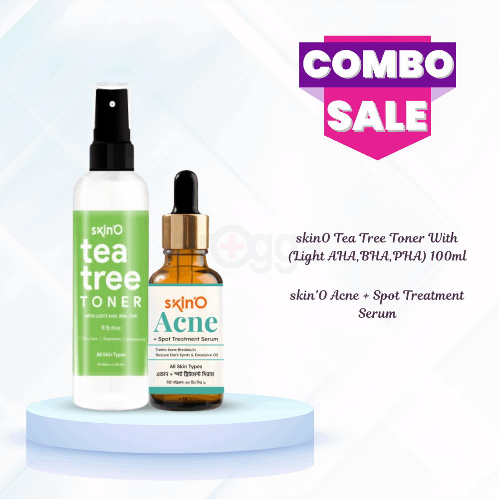 Skino Acne + Spot Treatment Serum 30ml and Skino Tea Tree Toner With (Light AHA,BHA,PHA) 100ml  