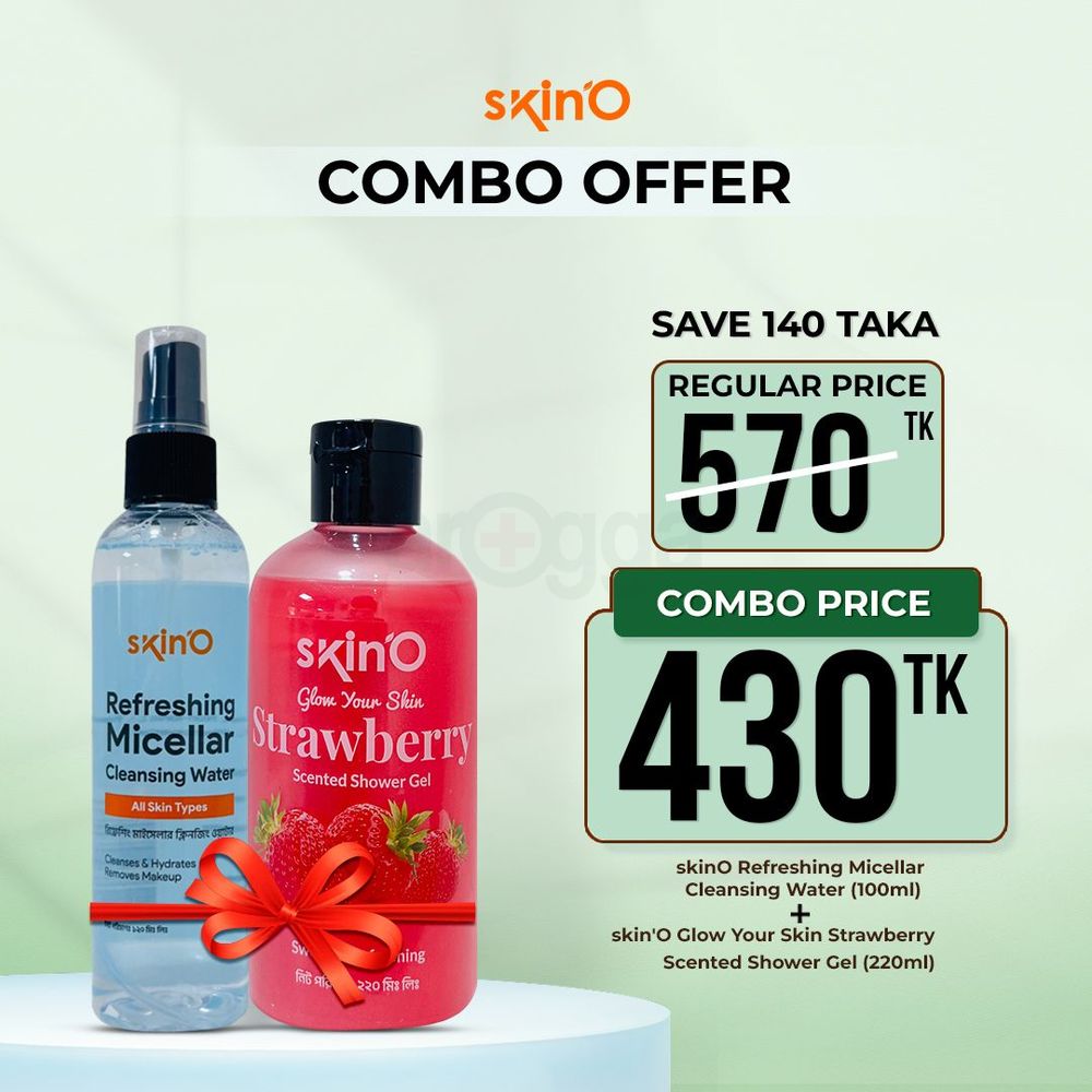 skinO Refreshing Micellar Cleansing Water 120ml and skin'O Glow Your Skin Strawberry Scented Shower Gel 220ml  