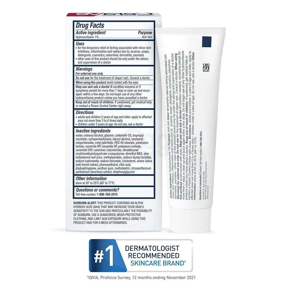 Cerave Hydrocortisone Anti Itch Cream for Minor Skin Irritations and Rashes  