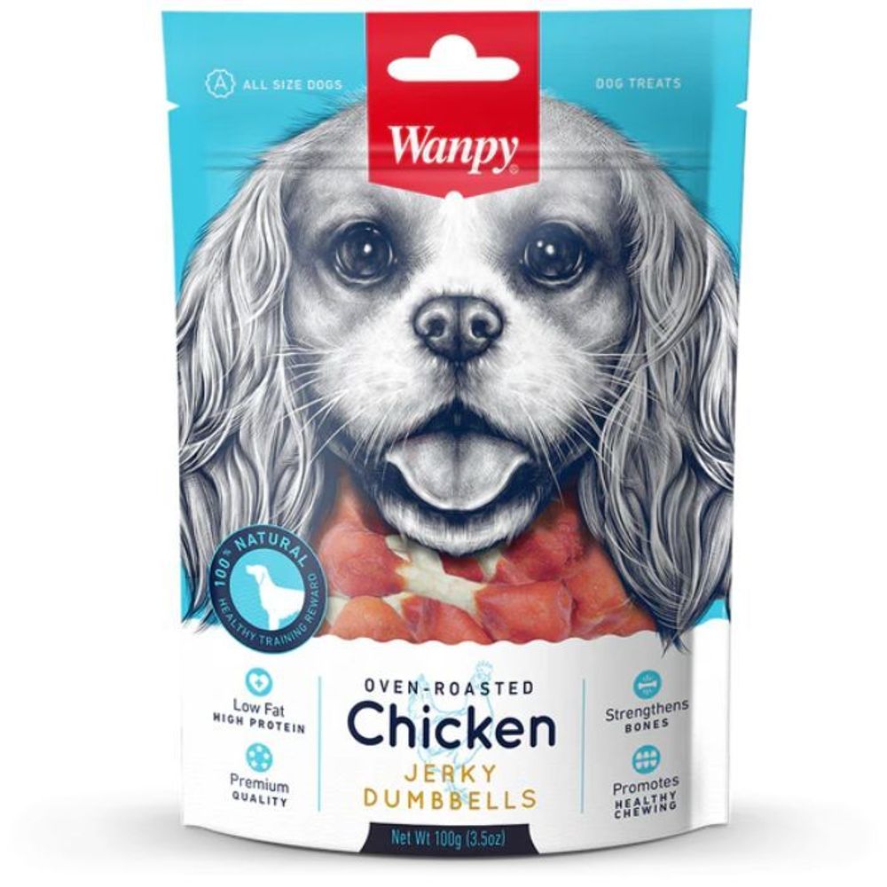 Wanpy Dog Treat Oven Roasted chicken Jerky Dumbbells 100g
  