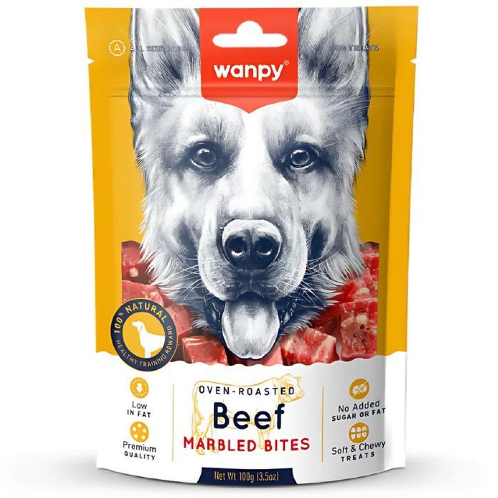 Wanpy Dog Treat Oven Roasted Beef Marbled Bites 100g
  