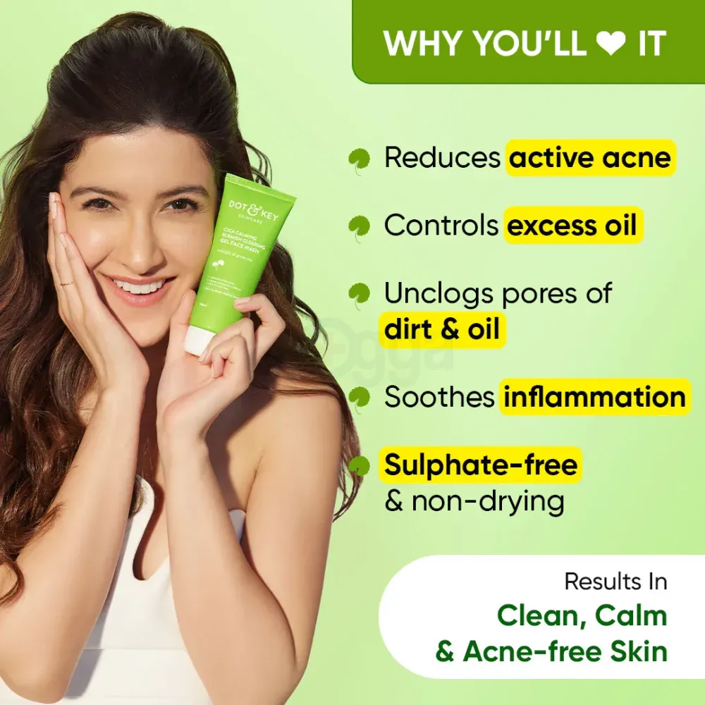 Dot and Key Cica Calming Blemish Clearing Gel Face Wash for Oily & Acne Prone Skin  