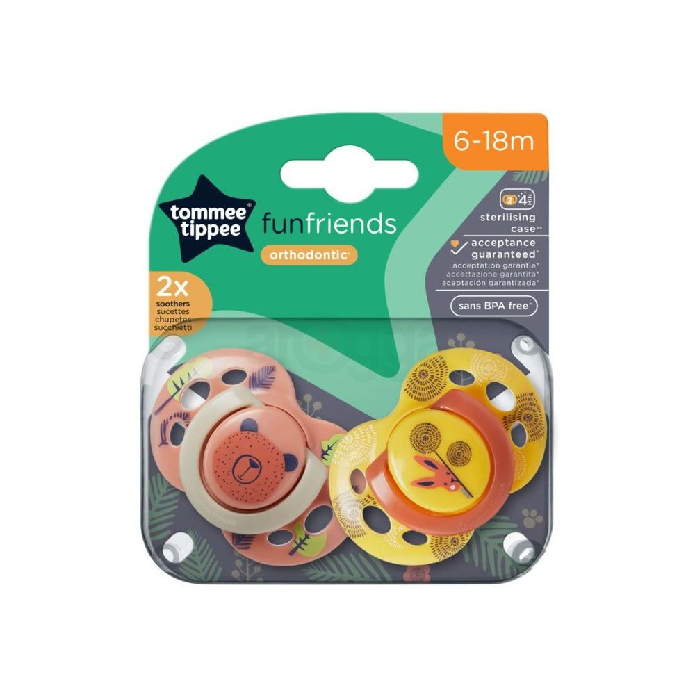 Tommee Tippee Fun Friends Orthodontic Steriliser Soothers (pacifier) 6-18m set of 2  