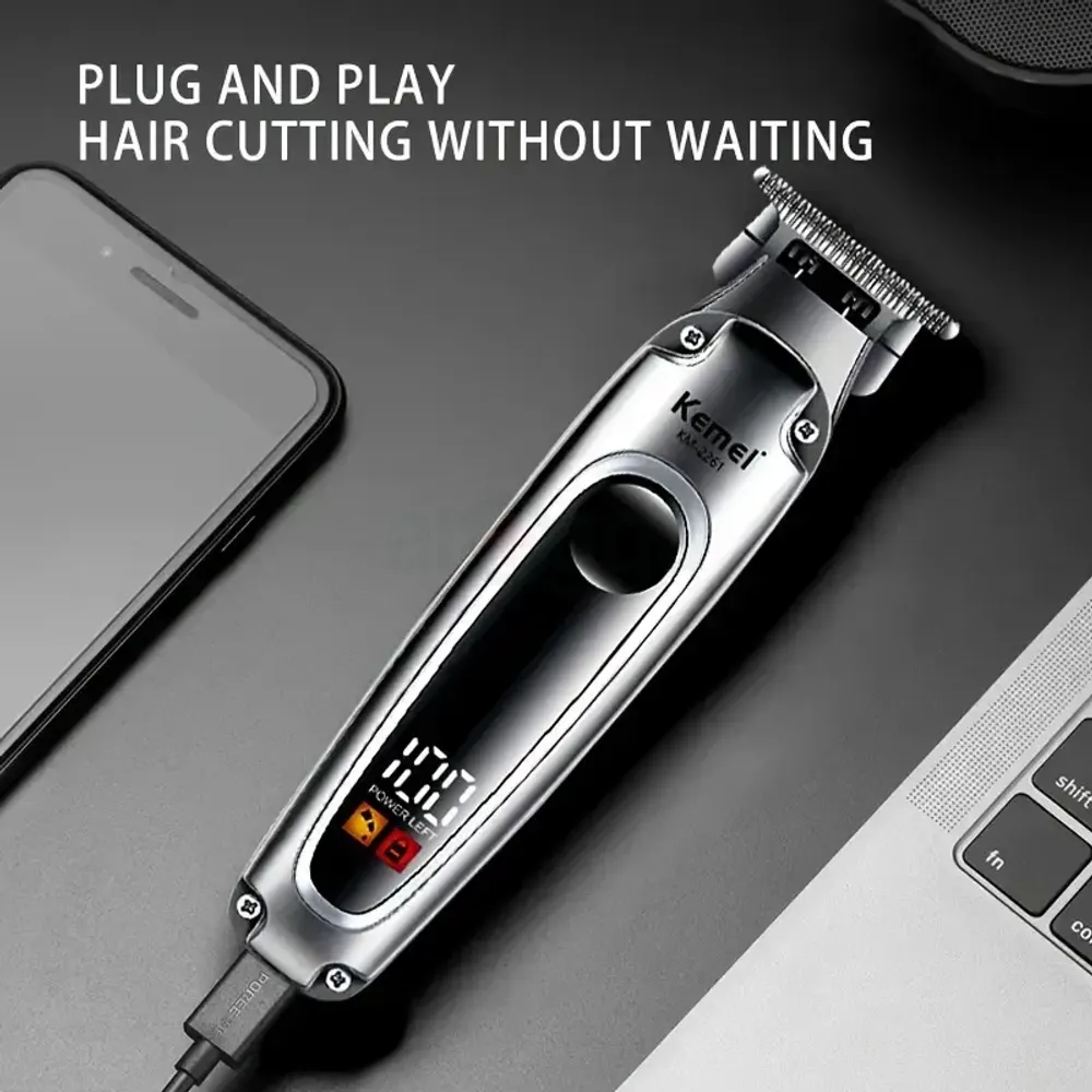 Kemei KM-2261 Rechargeable LCD Screen Professional Hair Trimmer for Men  