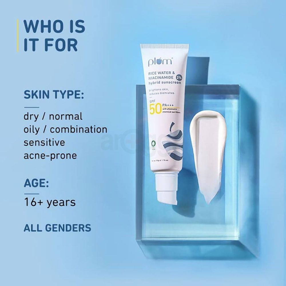 Plum Rice Water & 2% Niacinamide SPF 50 PA+++ Hybrid Sunscreen 50g  