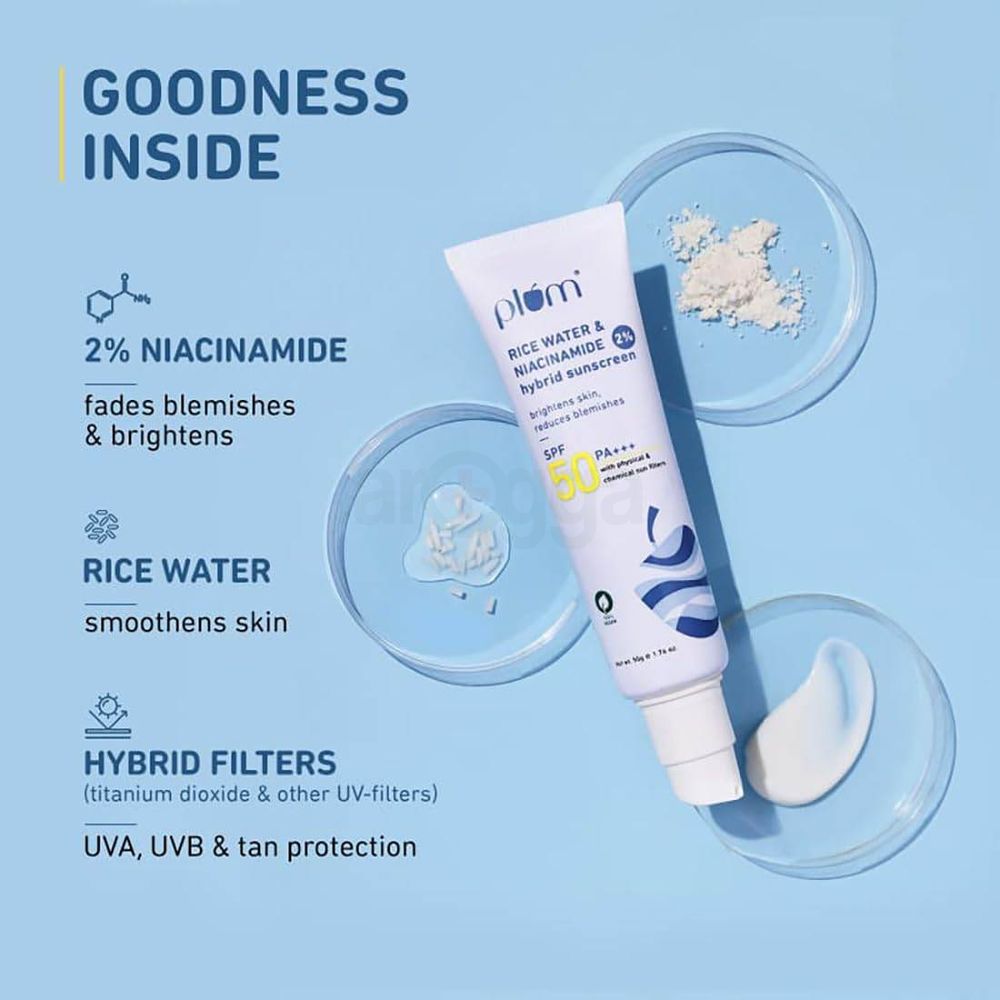 Plum Rice Water & 2% Niacinamide SPF 50 PA+++ Hybrid Sunscreen 50g  