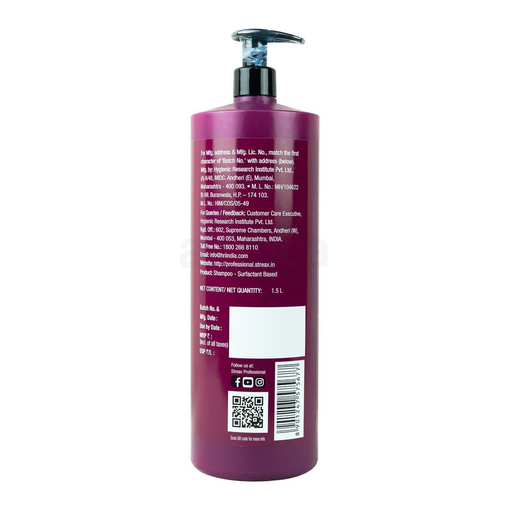 Streax Professional Canvo Line Sulphate and Paraben Free Shampoo for Keratin Treated And Straightened Hair 1.5 L  