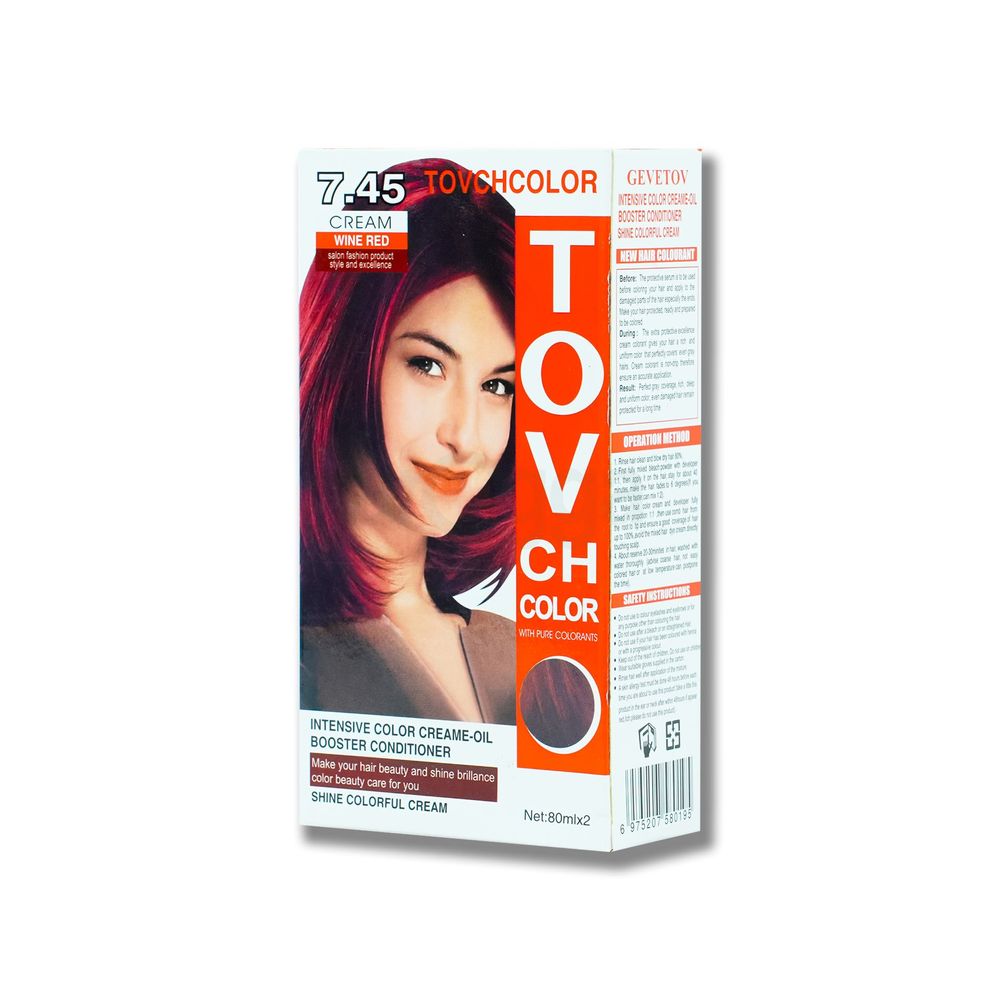 Tovchcolor Intensive Color Creme-Oil Booster Conditioner Shine  Colorful Cream - 7.45 Wine Red  