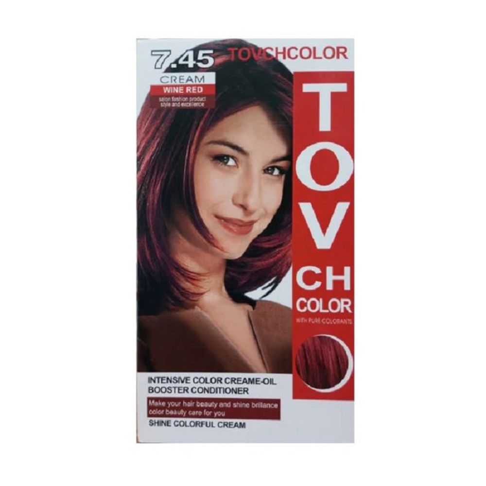 Tovchcolor Intensive Color Creme-Oil Booster Conditioner Shine  Colorful Cream - 7.45 Wine Red  