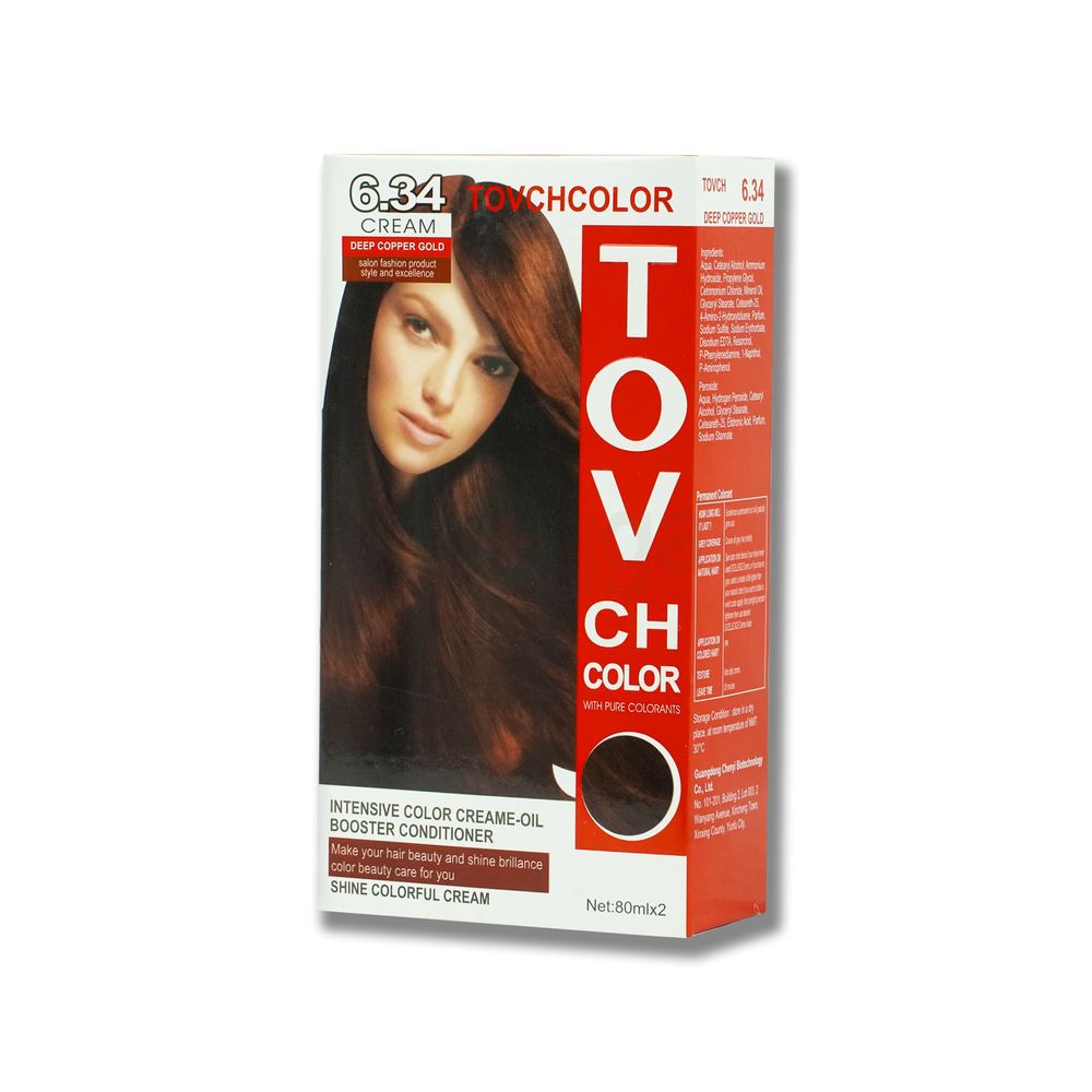 Tovchcolor Intensive Color Creme-Oil Booster Conditioner Shine Colorful Cream - 6.34 Deep Copper Gold  