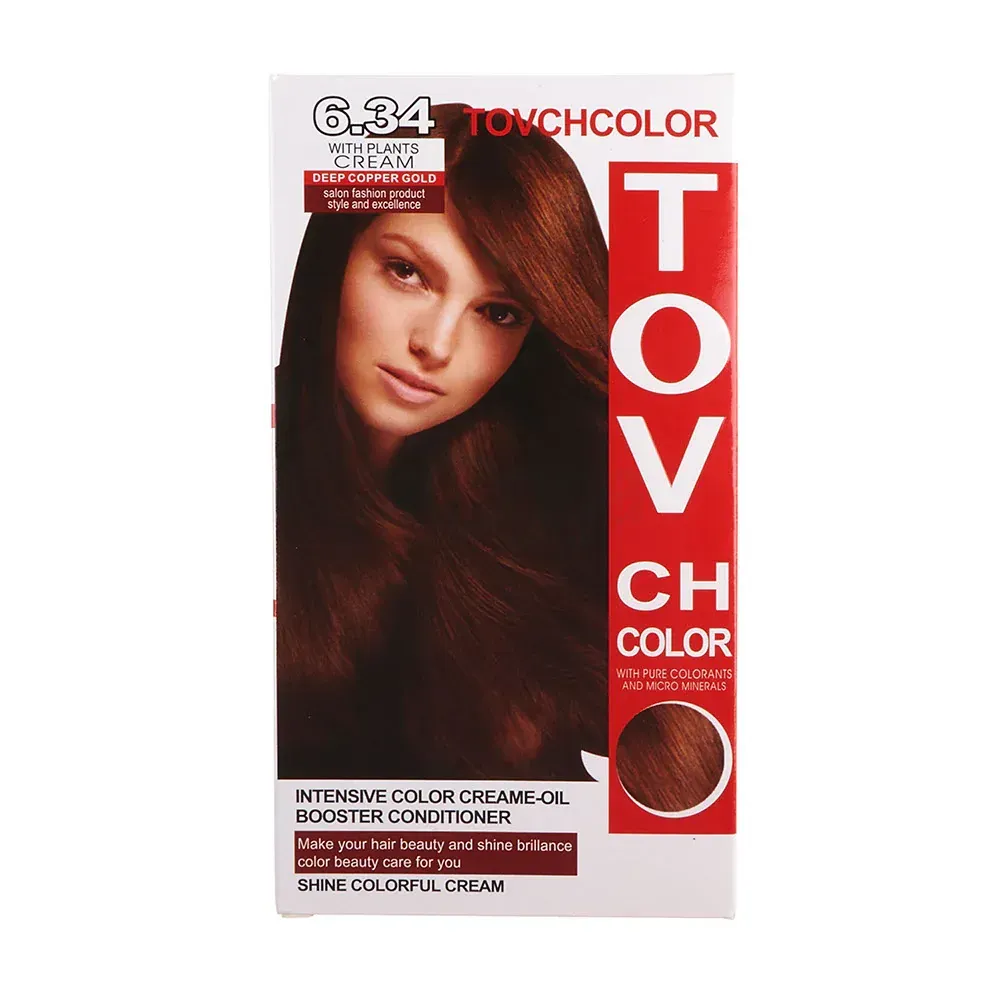 Tovchcolor Intensive Color Creme-Oil Booster Conditioner Shine Colorful Cream - 6.34 Deep Copper Gold  