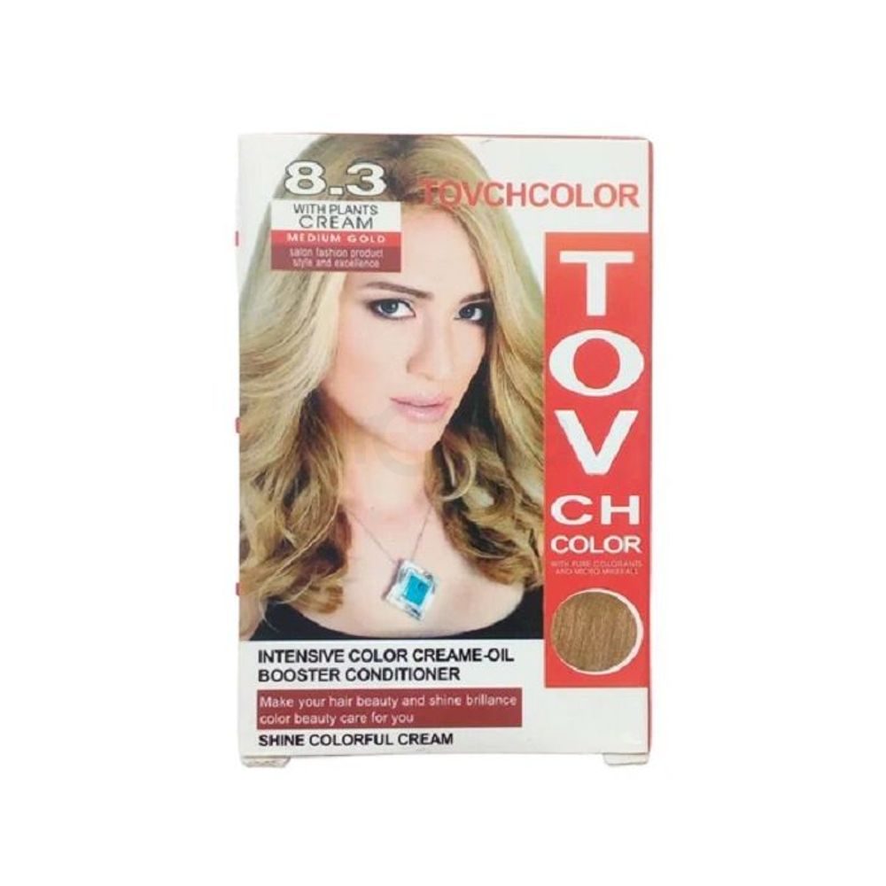 Tovchcolor Intensive Color Creme-Oil Booster Conditioner Shine  Colorful Cream - 8.3 Medium Gold  