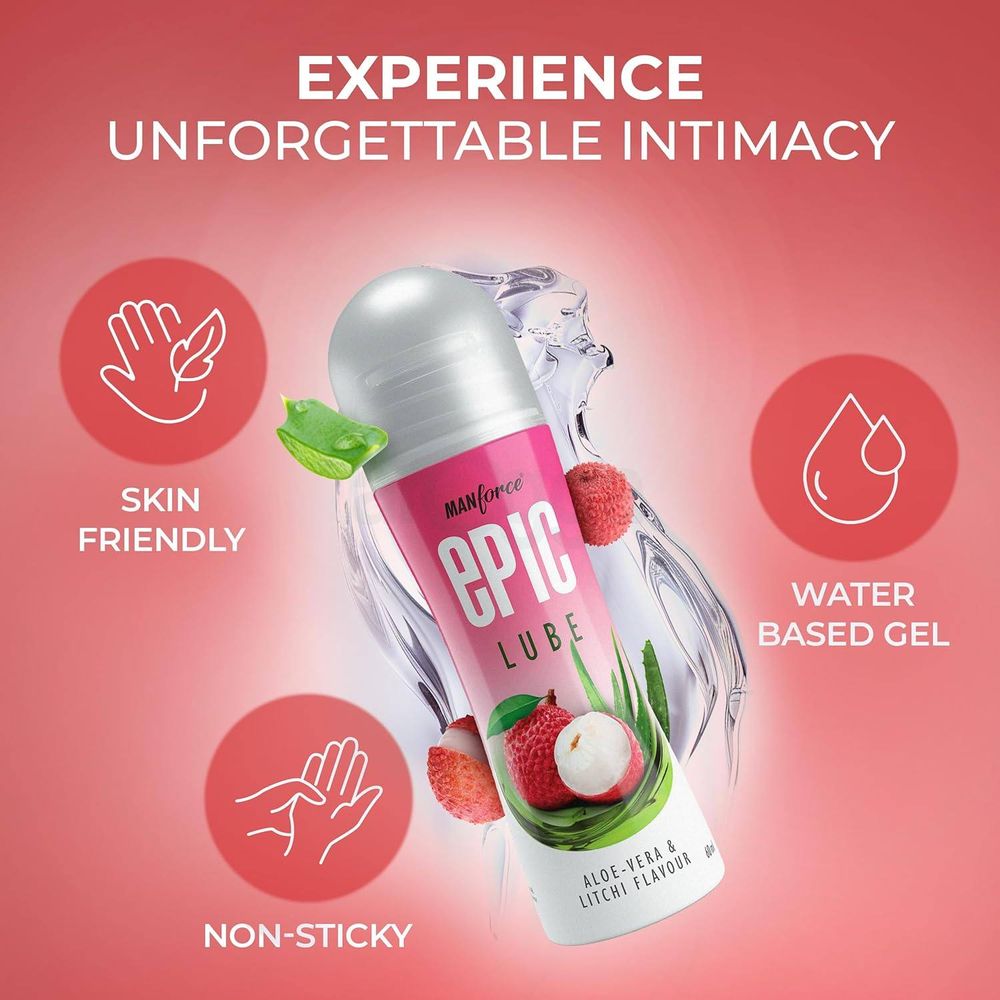 Manforce Epic Lube Aloe-Vera & Litchi Flavoured Water-Based Lube Gel - 60ml  