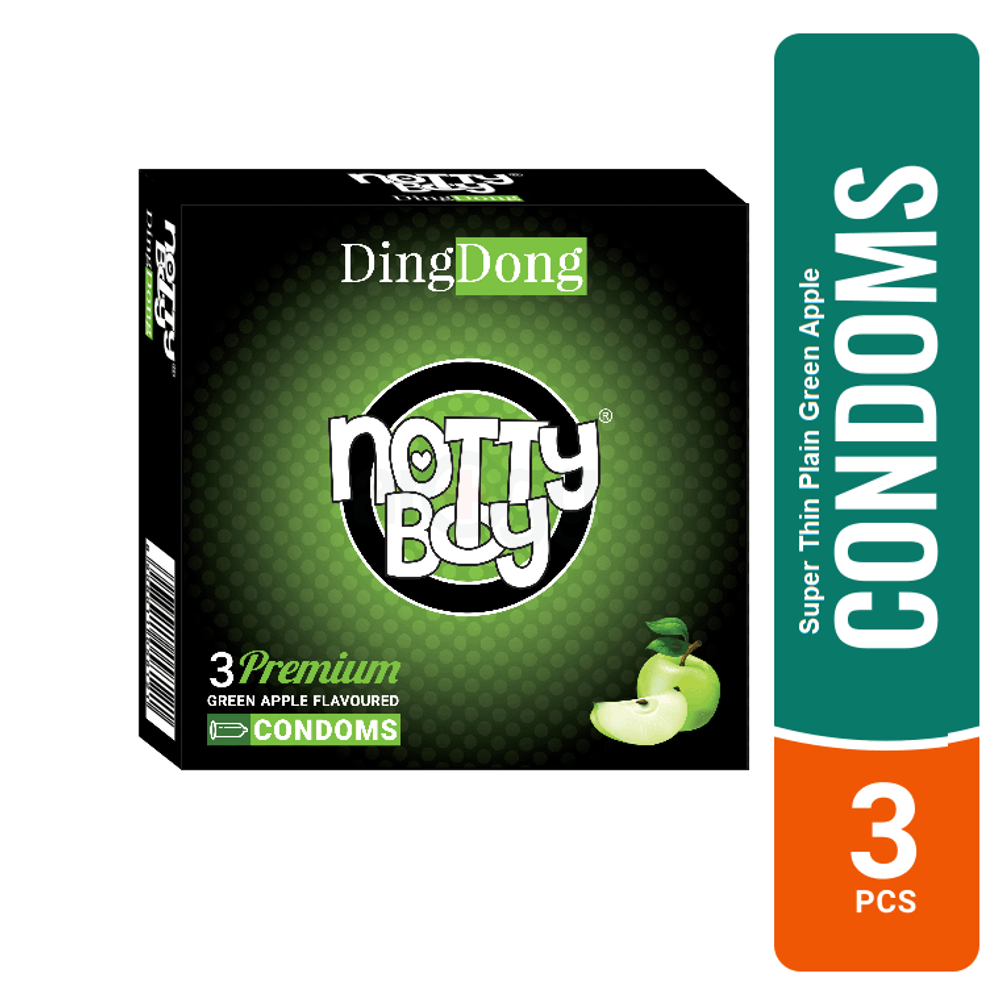 NottyBoy Extra Thin Plain Green Apple Flavoured Condom - 3Pcs Pack  