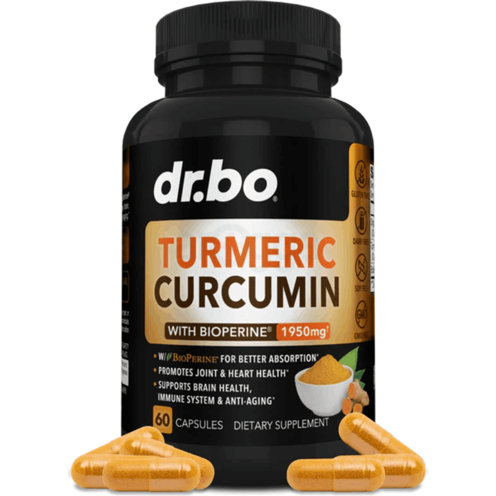 Dr. bo Turmeric Curcumin with BioPerine & Supplement - Joint Support Supplements & 1950mg Organic Tumeric and Curcumin BioPerine Black Pepper Extract Pills - Turmeric and Curcumin Supplement 60 Capsules  