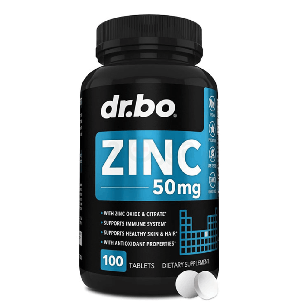 Dr. bo Zinc Supplements 50mg Tablets Supplement - Natural Pure Zinc 50mg Oxide Citrate Capsules Mineral Pills - Support Energy Hair Skin Acne Vegan Zinc Vitamins for Men & Women - 100 Zinc Tablets for Adults  