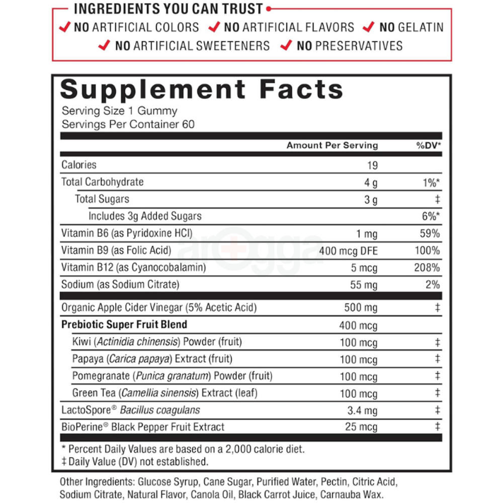 Force Factor ProbioSlim Apple Cider Vinegar Probiotics and Prebiotics to Support Digestion 60 Gummies  