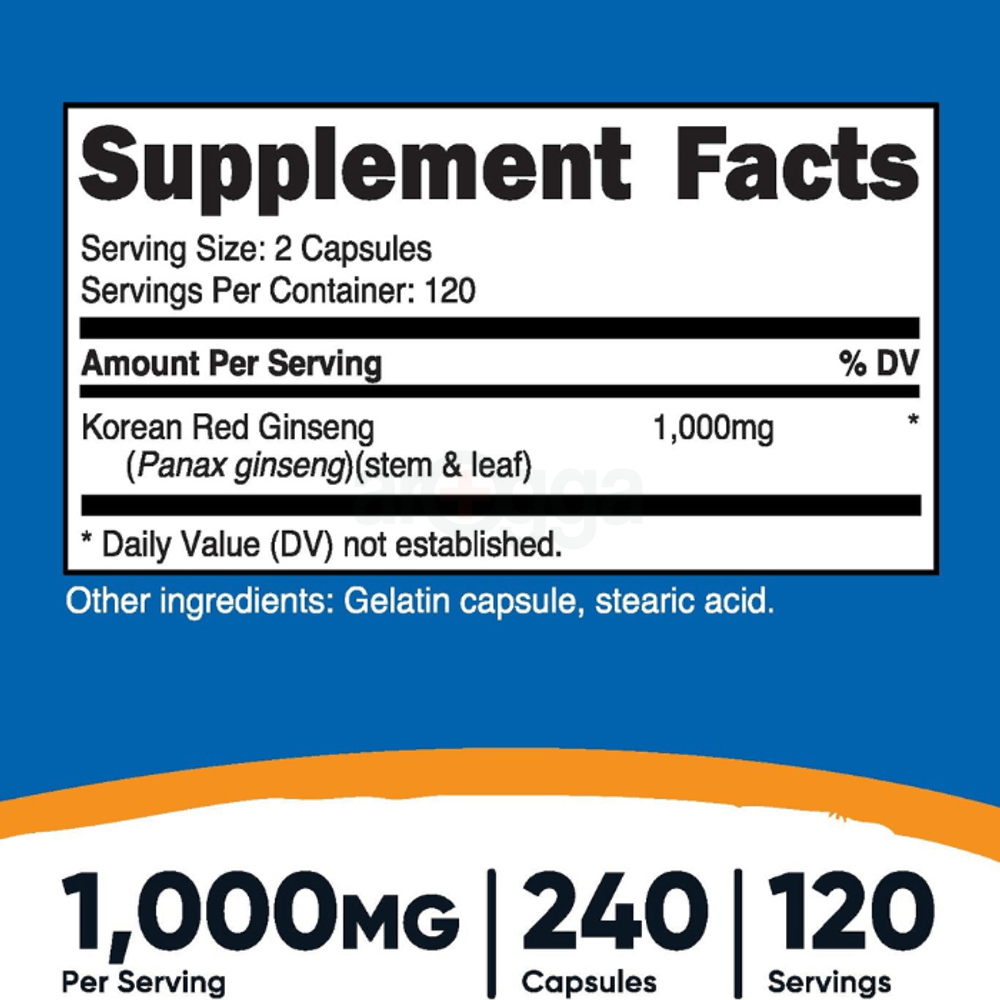 Nutricost Korean Ginseng 1000mg Serving, 240 Capsules  
