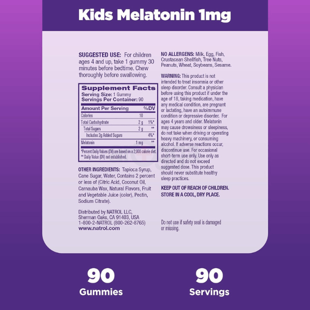 Natrol Kids Sleep Melatonin 1mg 90 Gummies 90 Day Supply  